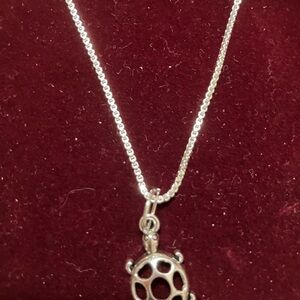 Elegant Silver Turtle Pendant Necklace 18”